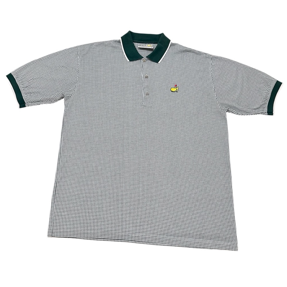 VTG Slazenger Master's Golf Polo Shirt Men’s LG Green Houndstooth Augusta *READ*